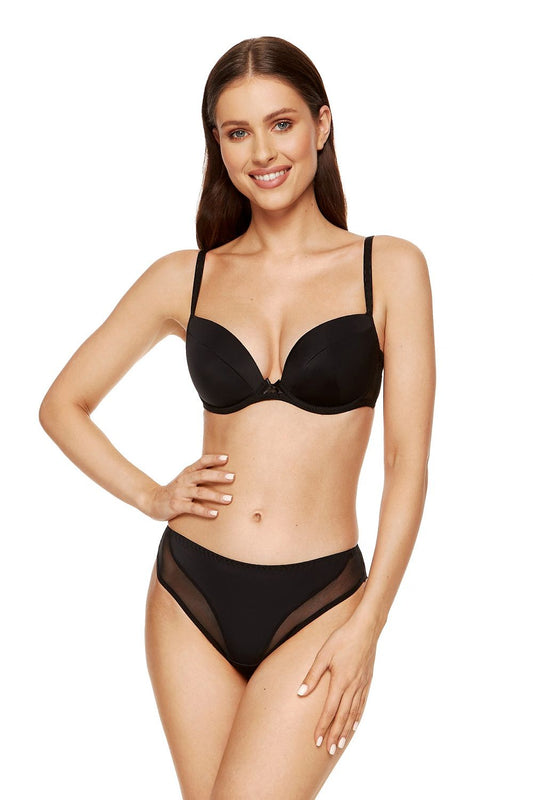 Don't Be Shy Push-Up Bra Black The Cups Are Smooth Knit Fabric And Pockets On The Inside  There Is A Small Decorative Bow Between The Cups The Back Is Made Of Elastic Tulle