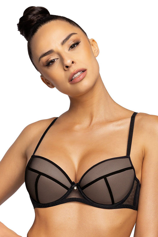 Styling Black And Beige Push-Up Bra Cups Are Trimmed With Delicate Solid Elastic Tulle In Black And Beige Under Bust The Back Is Smooth With Elastic Tulle Straps Are A Fun Design