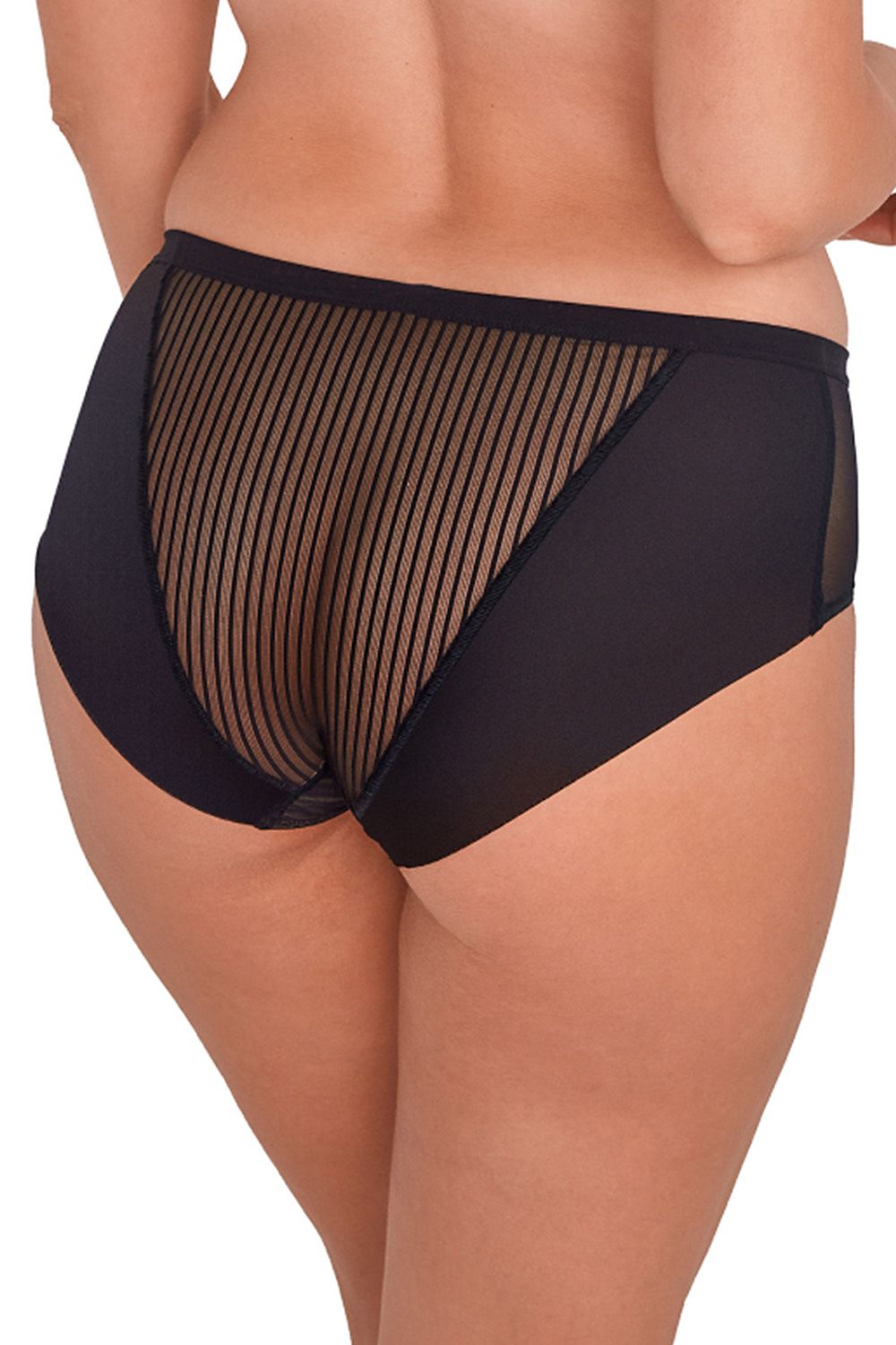 Elegant Black Mesh Panties Classic Top Full Cut Mesh And Striped Mesh Front Is Lined With Beige Mesh Wide Elastic Waistband With Legs On The Back Are Finished With Double Folded Fabric