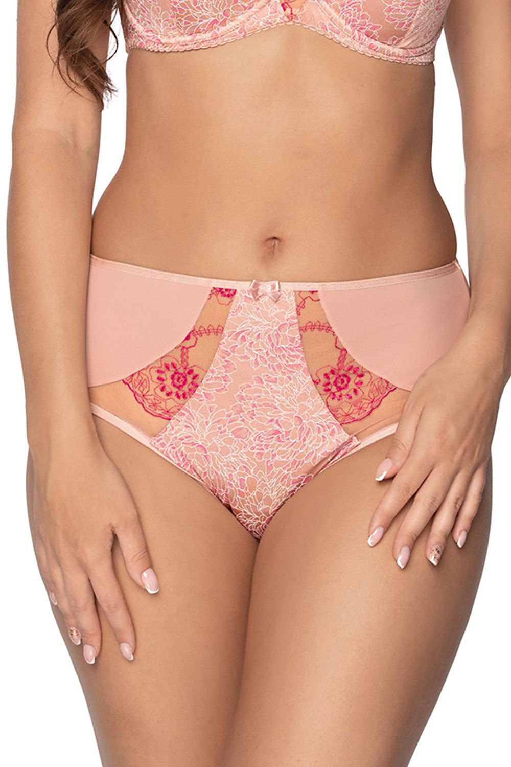 Fabulous Wild Pink Design Panties Higher-Waist Made Of Smooth Knit Fabric Embroidered And Patterned Knit Inserts On The Front With A Decorated Bow And On The Back Is An Insert From Embroiders