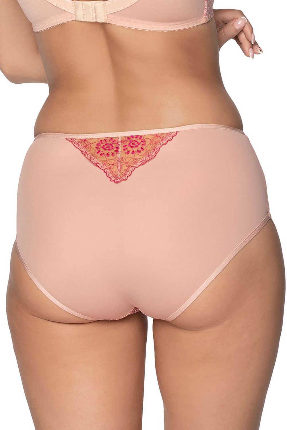 Fabulous Wild Pink Design Panties Higher-Waist Made Of Smooth Knit Fabric Embroidered And Patterned Knit Inserts On The Front With A Decorated Bow And On The Back Is An Insert From Embroiders