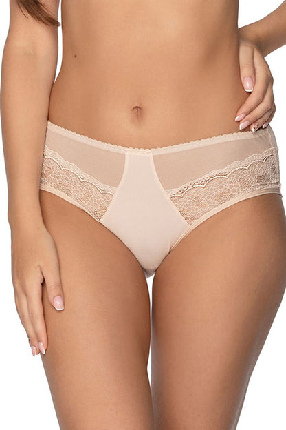 Lacy Beige Panties Classic Top Entirely Made Of Smooth Knit Fabric With Mesh Inserts And Legs Are Finished With Lace