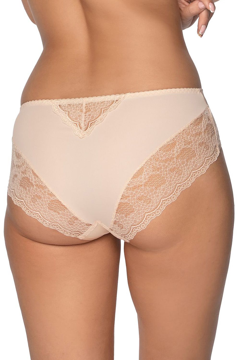 Lacy Beige Panties Classic Top Entirely Made Of Smooth Knit Fabric With Mesh Inserts And Legs Are Finished With Lace