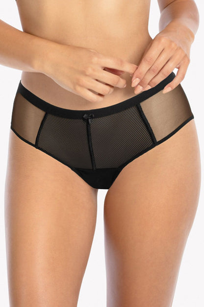 Cozy Sensational Panties 3 Colors Made Of Delicate Mesh And Striped Fabric Belt Decorated With A Satin Bow And Built-Up Cut On Hips