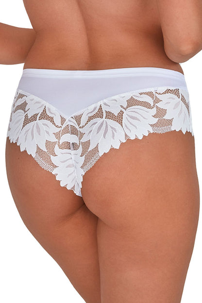 Fabulous Amazing White Brazilian Panties  Floral Lace And The Back Is An Insert Of Transparent Smooth Material