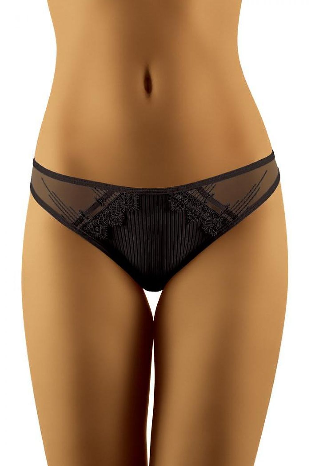 Subtle Smooth Tulle, Lace And Stripped Knit Panties