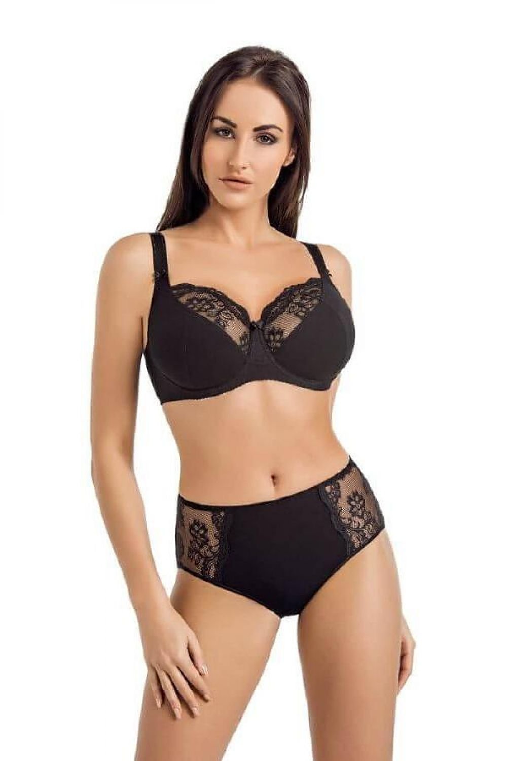 Comfortable Classic Soft Bra Black With Underwire It Can Perfectly Fit Your Figure Top Of The Cups Has Elegant Floral Lace Gives It A Striking Look  Lifts And Shapes Your Bust It Masks The Figures Flaws Has A Bow Perfect For Everyday Use For Any Occasion