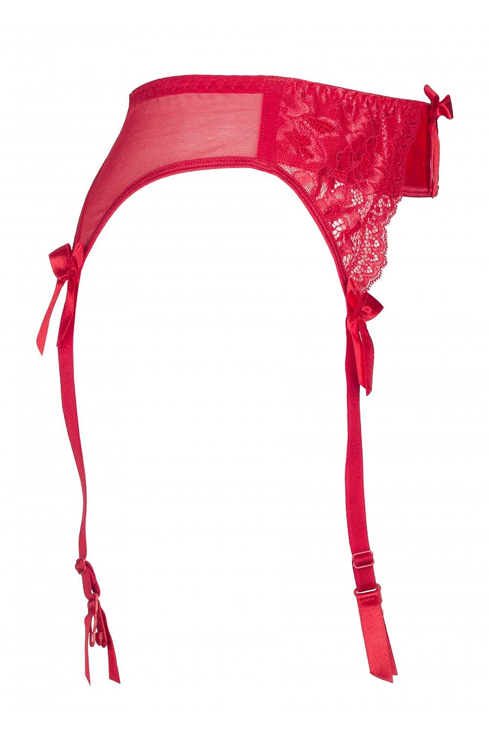 Shiny Red Garter Transparent Mesh Tulle With Lace & Bows