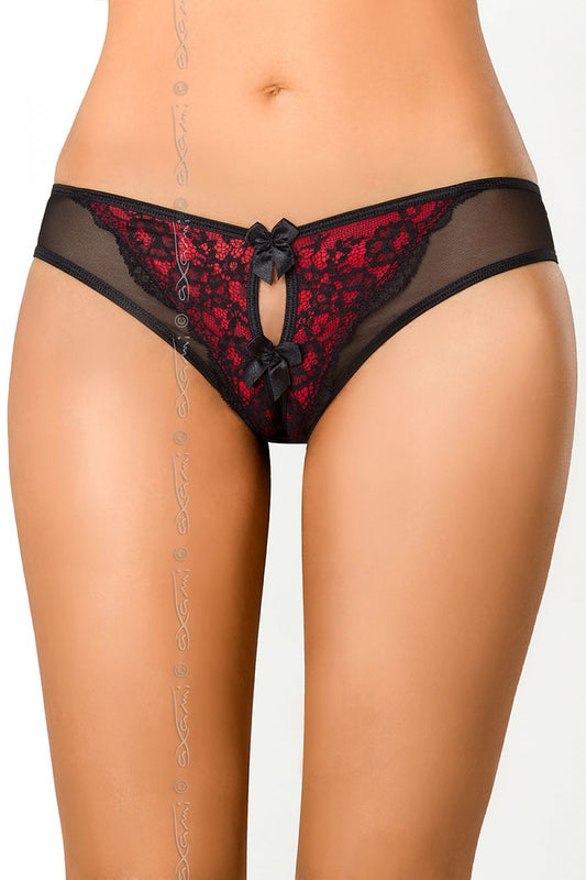 Key Hole Cut-Out Black Panties With Red Lace Design On Front