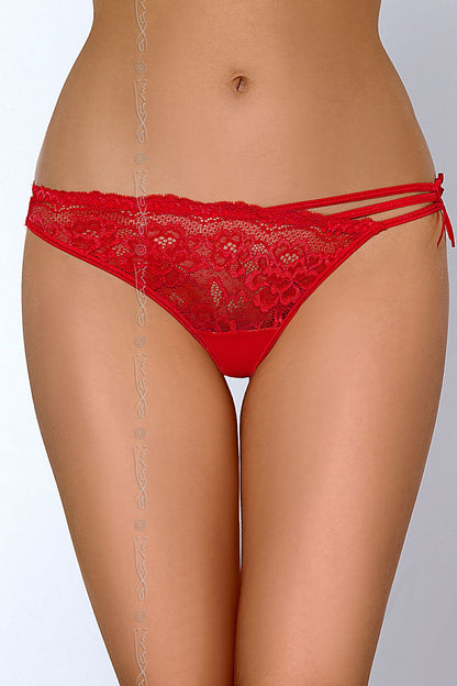 Red Lace & Stripes Thong With Seductive Back