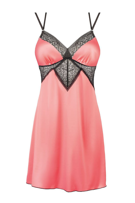 Candy Pink Sensual Nightgown Satin Perfect For Sleeping Decorative Inserts Made Of Black Lace & Adjustable Straps