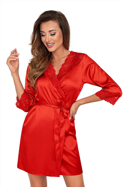 Classic Lace On The Neckline & Sleeves Satin Bathrobe