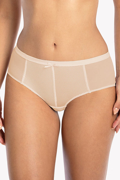 Cozy Sensational Panties 3 Colors Made Of Delicate Mesh And Striped Fabric Belt Decorated With A Satin Bow And Built-Up Cut On Hips