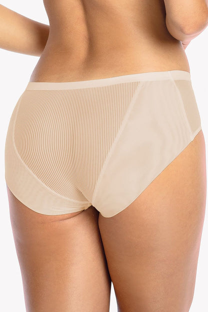 Cozy Sensational Panties 3 Colors Made Of Delicate Mesh And Striped Fabric Belt Decorated With A Satin Bow And Built-Up Cut On Hips