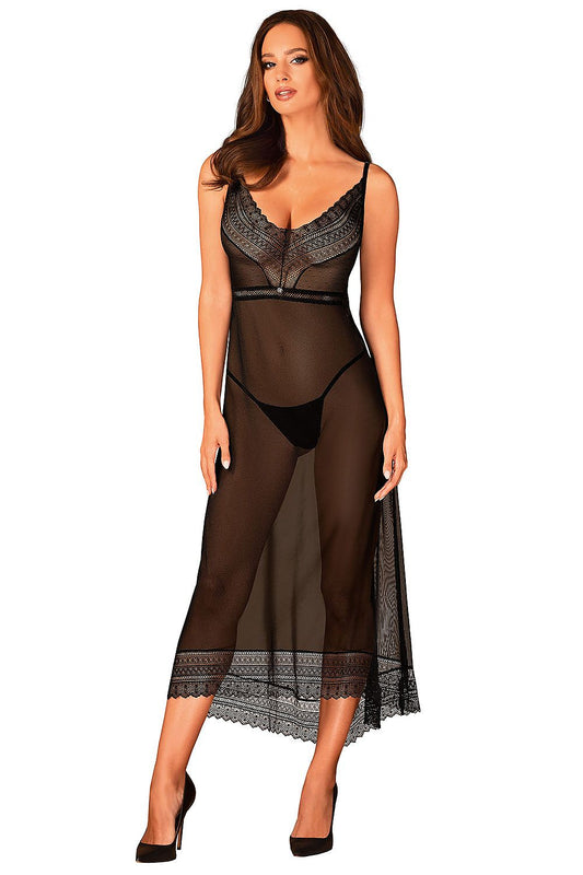 Chic Long Nightgown Ignites Your Senses Cut Perfectly Exphasize Your Silhouette Beutifully Decorated Bra Elegant Silver Pendant At Your Waist Sexy See-Through Fabric Takes Care Of The Right Dose Of Spiciness