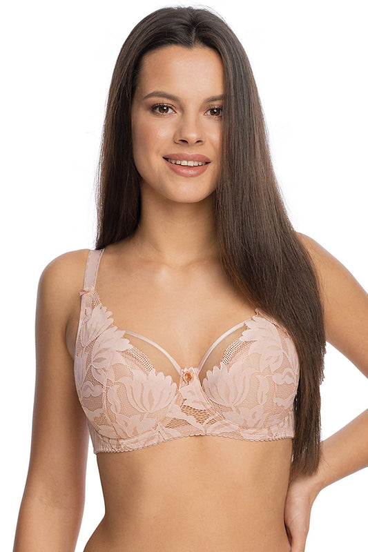 Flowers All Over 3 Colors Semi-Padded Bra Cup Is Made Of Mesh And The Bridge And Cups Are Covered With Lace  Between The Cups Is A Bow With A Tag Decorative Lace On Shoulder The Back Is Made Of Elastic Material